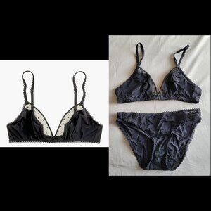 J. Crew French bralette and bikini set in black dot lace